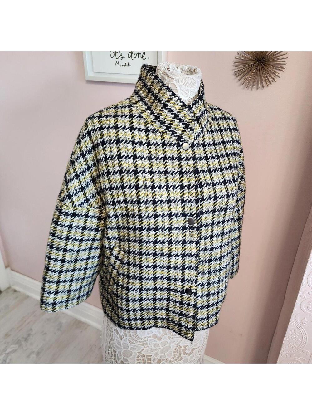 ETCETERA black yellow white tweed unique jacket blazer 8 wool blend - Picture 2 of 7